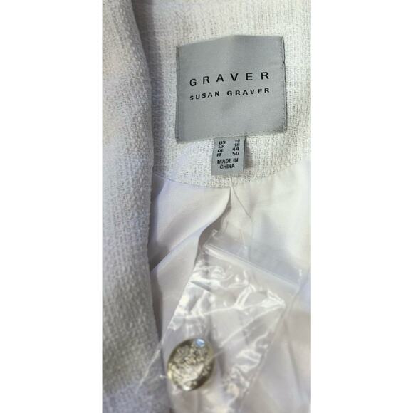 QVC Susan Graver Tweed Shawl Collar Blazer w/ Fray Trim White/Black NWOT Size 14 - Picture 6 of 8